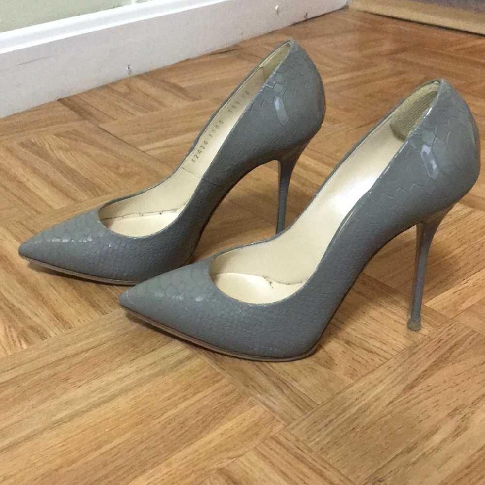 Casadei, size 6 N, gray, 4 inches heel.